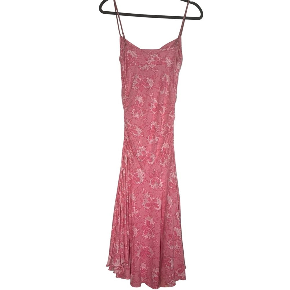Betsey Johnson Pink Y2K Lace floral print Detail midi Dress small